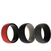 Silicone Wedding 2Layer Dome Ring Set - Black-Red by ROQ for Men - 3 x 10 mm Ring