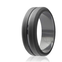 Silicone Wedding Ring - Engraved Middle Line - Grey by ROQ for Men - 11 mm Ring