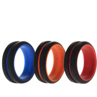 Silicone Wedding 2Layer Middle Line Ring Set - Black by ROQ for Men - 3 x 7 mm Ring