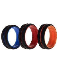 Silicone Wedding 2Layer Middle Line Ring Set - Black by ROQ for Men - 3 x 10 mm Ring