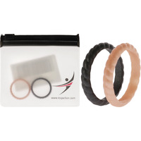 Silicone Wedding Stackble Braided Ring Set - Rose-Black by ROQ for Women - 2 x 8 mm Ring