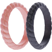 Silicone Wedding Stackble Braided Ring Set - Rose-Black by ROQ for Women - 2 x 6 mm Ring