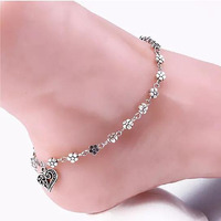 Lea Anklet With Vintage Style Heart and Flowers(D0102HEY9AW.)