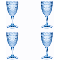 Set of Four Blue Diamond Acrylic Stemmed All Purpose Wine Glass