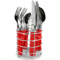 Gibson Sensations II 16 Piece Stainless Steel Flatware Set with Red Handles and Chrome Caddy(D0102H7YXMV.)