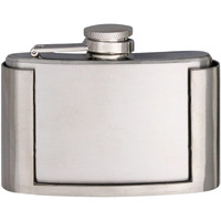 Mini Flask Belt Buckle - Stainless Steel, Magnet Fastened, Satin Finish with Polished Top and Bottom - Fits 1 1/2" Wide Belt, 3 7/8  2 15/16"