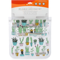 Full Circle Ziptuck Reusable Lunch Bag Set - 1 Sandwich Bag and 1 Snack Bag - Multi-Use Leak-Free Food-Safe Storage Bags - BPA-Free, Cactus Party