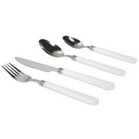 Gibson Sensations II 16 Piece Stainless Steel Flatware Set with White Handles and Chrome Caddy(D0102H7YXZ7.)