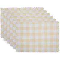 NATURAL HEAVYWEIGHT CHECK FRINGED PLACEMAT SET/6
