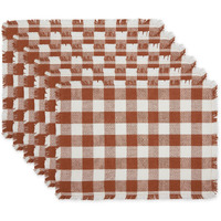 CINNAMON HEAVYWEIGHT CHECK FRINGED PLACEMAT SET/6