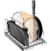 VEVOR Pan and Pot Rack, Expandable Pull Out Under Cabinet Organizer, Cookie Sheet Baking Pans tray Organization, Adjustable Wire Dividers, Steel Lid Holder for Kitchen Cabinet & Pantry Storage, 12.5"W