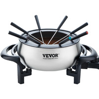 VEVOR Electric Fondue Pot Set for Cheese & Chocolate, 3 Quart Chocolate Melting Warmer, Stainless Steel Fondue Maker with Temperature Control and 8 Forks, for Hors d'Oeuvres, Entrees, and Desserts