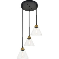 Histoire 3 light brass and black Pendant
