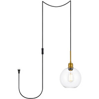 Emett 1 light Brass and Clear glass plug in pendant