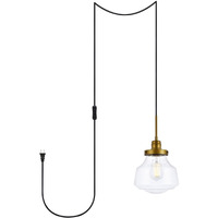Lyle 1 light Brass and Clear seeded glass plug in pendant