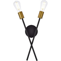 Armin 2 lights wall sconce in black with brass