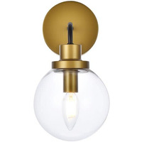Hanson 1 light bath sconce in black with brass with clear shade