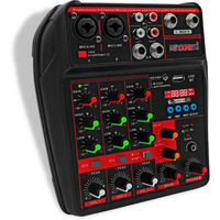 U4 Portable Mini Mixer 4 Channel Audio DJ Console with Sound Card, USB, 48V Phantom Power for PC Recording 5 Core MX 4CH(D0102HX66N2.)