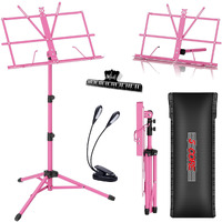 5 core Music Stand, 2 in 1 Dual-Use Adjustable Folding Sheet Stand Pink  Metal Build Portable Sheet Holder  carrying Bag, Music clip and Stand Light Included - MUS FLD PNK(D0102H5TIYX)