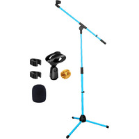5 Core Tripod Mic Stand Heavy Duty Height Adjustable Floor Microphone Boom Arm Pedestal Para Microfono for Singing On Stage Studio - MS 080 SKY BLU