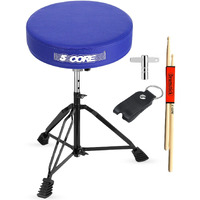 5 CORE Drum Throne Padded Guitar Stool Height Adjustable Music Chair Seat Universal for Adults & Kids with Anti Slip Rubber Feet - DS BLKCH BLU