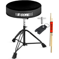 5 CORE Drum Throne Padded Guitar Stool Height Adjustable Music Chair Seat Universal for Adults & Kids with Anti Slip Rubber Feet - DS BLKCH VEL BLK