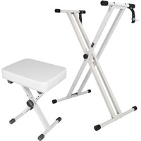 5 Core Keyboard Stand Double X Style Piano Riser Adjustable Holder + Keyboard Stool Thick Padded Piano Bench - KS 2X WH+KBB WH HD