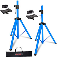 5 Core Speaker Stand Tripod Pair Floor Adjustable Up to 48 Inch DJ Studio Monitor Stands Short Pole Mount - SS HD 2PK SKY BLU 4FT BAG