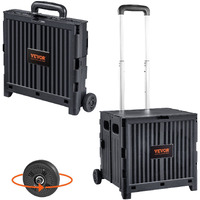 VEVOR Foldable Utility Cart, 80 lbs Load Capacity, Folding Portable Rolling Crate Handcart with Durable Heavy Duty Telescoping Handle and 2 Wheels for Travel Shopping Moving Luggage Office Use, Black