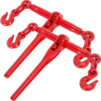 VEVOR Chain Binder 5/16in x 3/8in, Ratchet Load Binder 6600lbs Capacity, Ratchet Lever Binder w/ G70 Hooks, Adjustable Length, Ratchet Chain Binder for Tie Down, Hauling, Towing, 2-Pack in Red