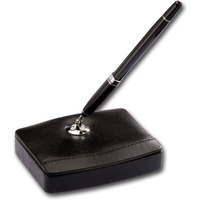 a1029-classic-black-leather-single-pen-stand-with-silver-accents