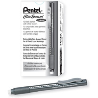 Pentel Rubber Grip Clic Eraser - Black - Black - Pen - Refillable - 12 / Box - Retractable, Latex-free Grip, Ghost Resistant, Pocket Clip