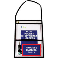 Two Pocket Shop Ticket Holder w/ hanging Strap, Stitched, both sides clear, 9 x 12, 15/BX, 38912