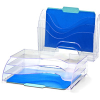 Officemate Clear Wave 2-way Desktop Organizer - 3 Compartment(s) - 3 Tier(s) - 11.3" Height x 13" Width x 3.6" Depth - Desktop - Clear - Plastic - 1 Each