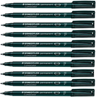 Lumocolor Quick-drying Fine Point Permanent Markers - Fine Marker Point - 0.6 mm Marker Point Size - Black - Black Polypropylene Barrel - 10 / Box