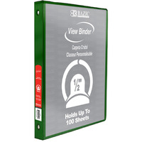 BAZIC 1/2" Green 3-Ring View Binder w/ 2-Pockets
