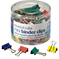 Officemate Binder Clips, Mini, 1/4 Inch Capacity, Assorted Colors, Pack of 60