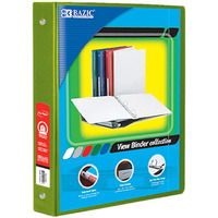 BAZIC 1" Lime Green 3-Ring View Binder w/ 2-Pockets Case of 12