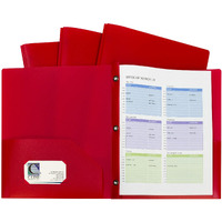 Two-Pocket Heavyweight Poly Portfolio Folder with Prongs, Red, 10/PK, 32964