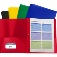 Two-Pocket Heavyweight Poly Portfolio Folder with Prongs, Assorted Primary Colors, 10/PK, 32960