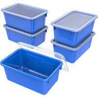 Small Cubby Bin, with Cover, Classroom Blue (Case of 5)