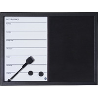 Magnetic Combo Week Planner, Dry-Erase & Black Felt Board, 18" X 24" Black Frame