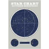 Southern Star Chart Blue Gray -Paper Art-14"x20"
