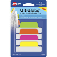 Avery 74865 Repositionable UltraTabs, 2-1/2 x 1 Inch, Assorted Neon, Pack of 48