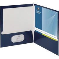 Business Source Letter Pocket Folder - 8 1/2" x 11" - 100 Sheet Capacity - 2 Internal Pocket(s) - Card Paper - Navy - 25 / Box