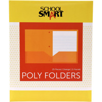School Smart Heavyweight Two-Pocket Poly Folder with Three-Hole Punch, Orange, Pack of 25