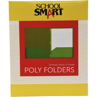 School Smart Heavyweight Two-Pocket Poly Folder with Fasteners, Green, Pack of 25