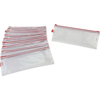 Sax Mesh Zippered Bag, 5 x 13 Inches, Clear with Red Trim, Pack of 10