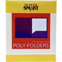 School Smart Heavyweight Two-Pocket Poly Folder with Three-Hole Punch, Purple, Pack of 25