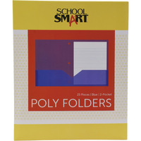 School Smart Heavyweight Two-Pocket Poly Folder with Three-Hole Punch, Blue, Pack of 25